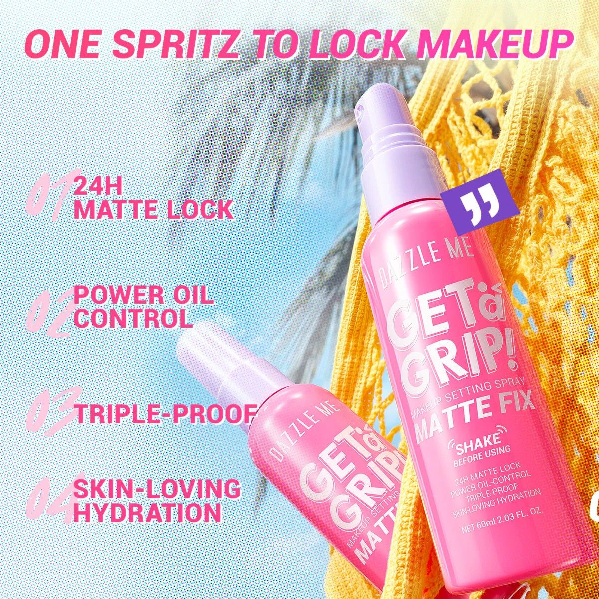 Dazzle Me - Get A Grip! Makeup Setting Spray (60ml) - Matte Fix | Wholesale Makeup Singapore_3