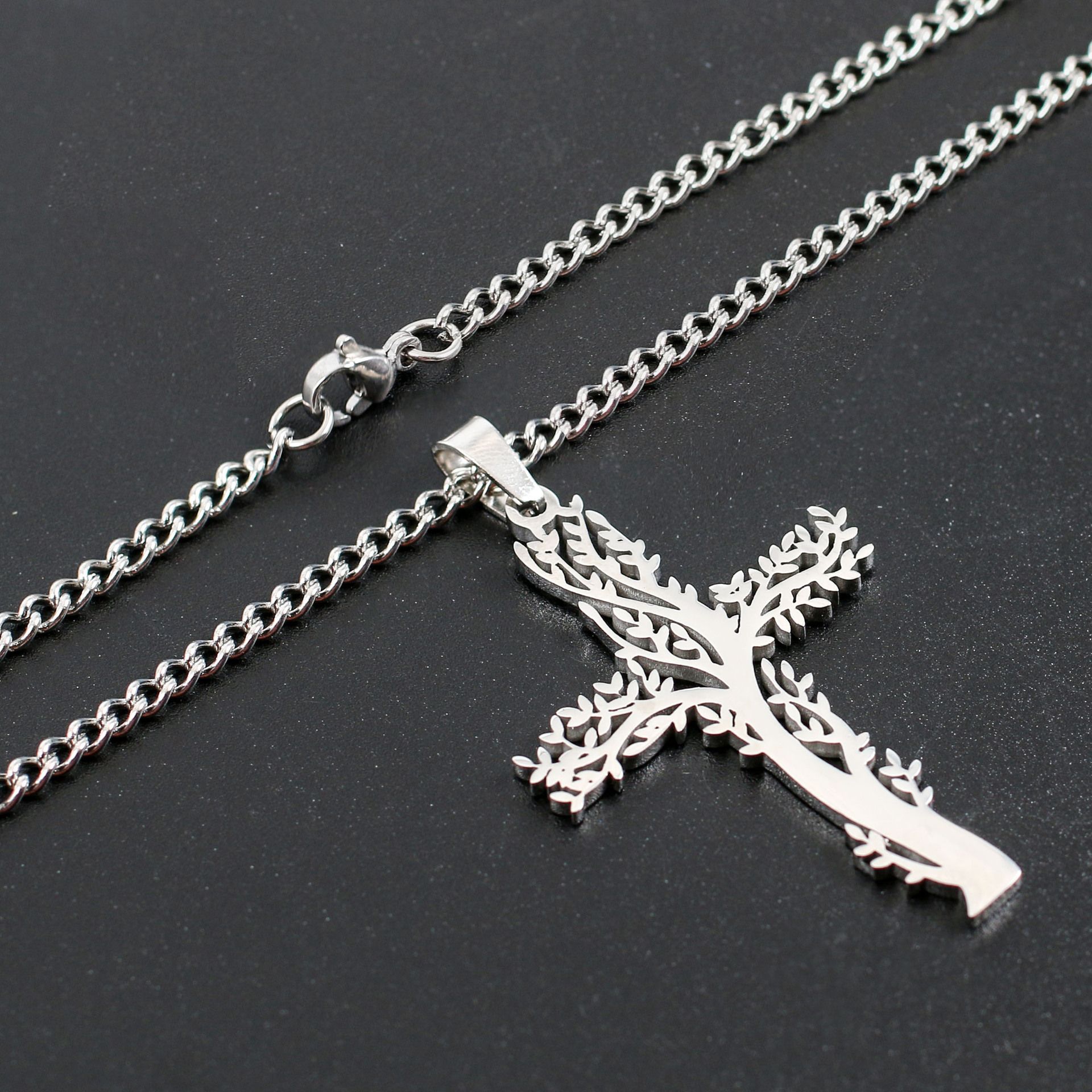 Collier Croix en Acier Inoxydable pour Femme et Homme, Plaqué Or et Noir, Géométrique Creux, Style Hip Hop, Bijoux Religieux pour Couples_0