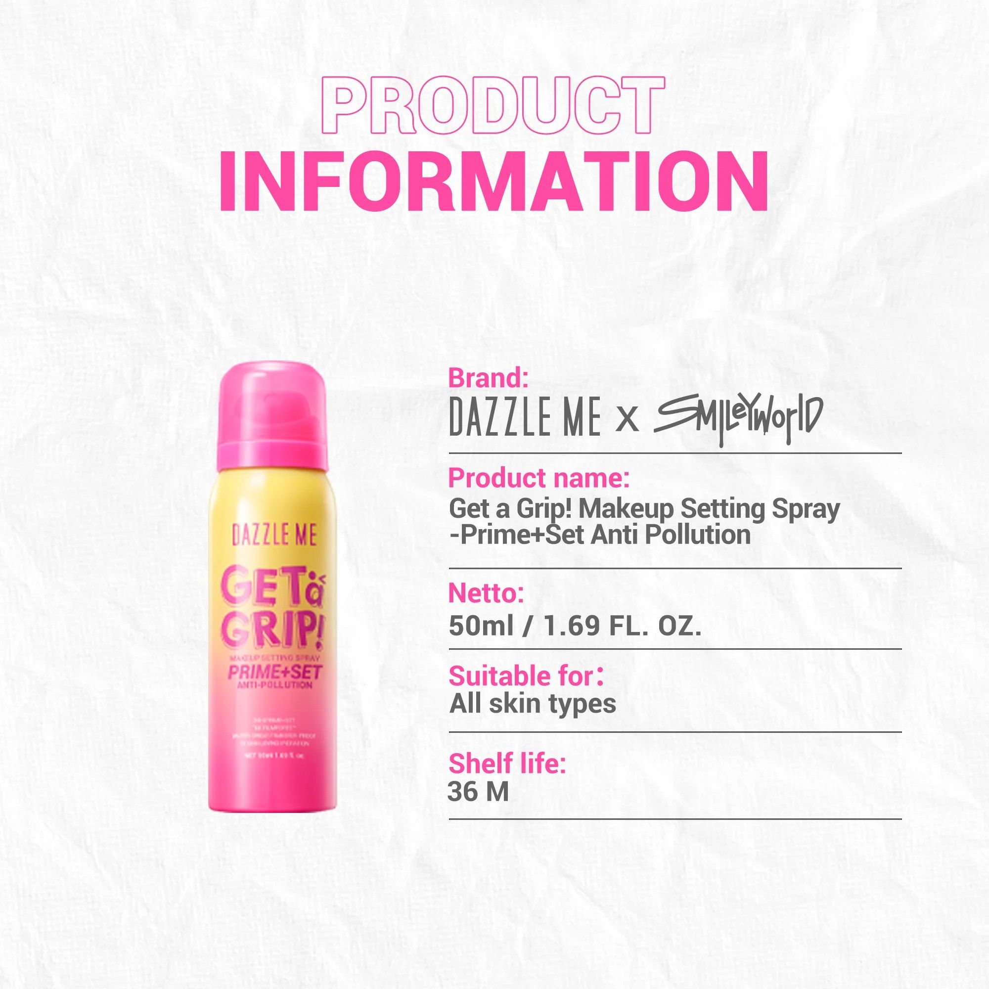 Dazzle Me - Get A Grip! Makeup Setting Spray (50ml) - Prime + Set Anti-Pollution | Wholesale Makeup Singapore_1
