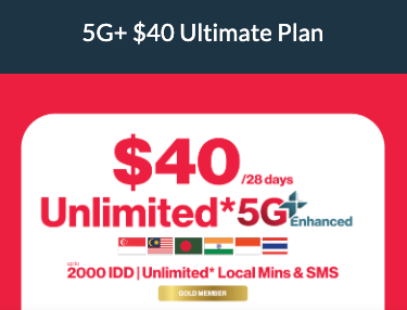 SingTel 5G+ $40 Unlimited SG-MY-ID-HK-TH Data Ultimate 30-Day Plan_0