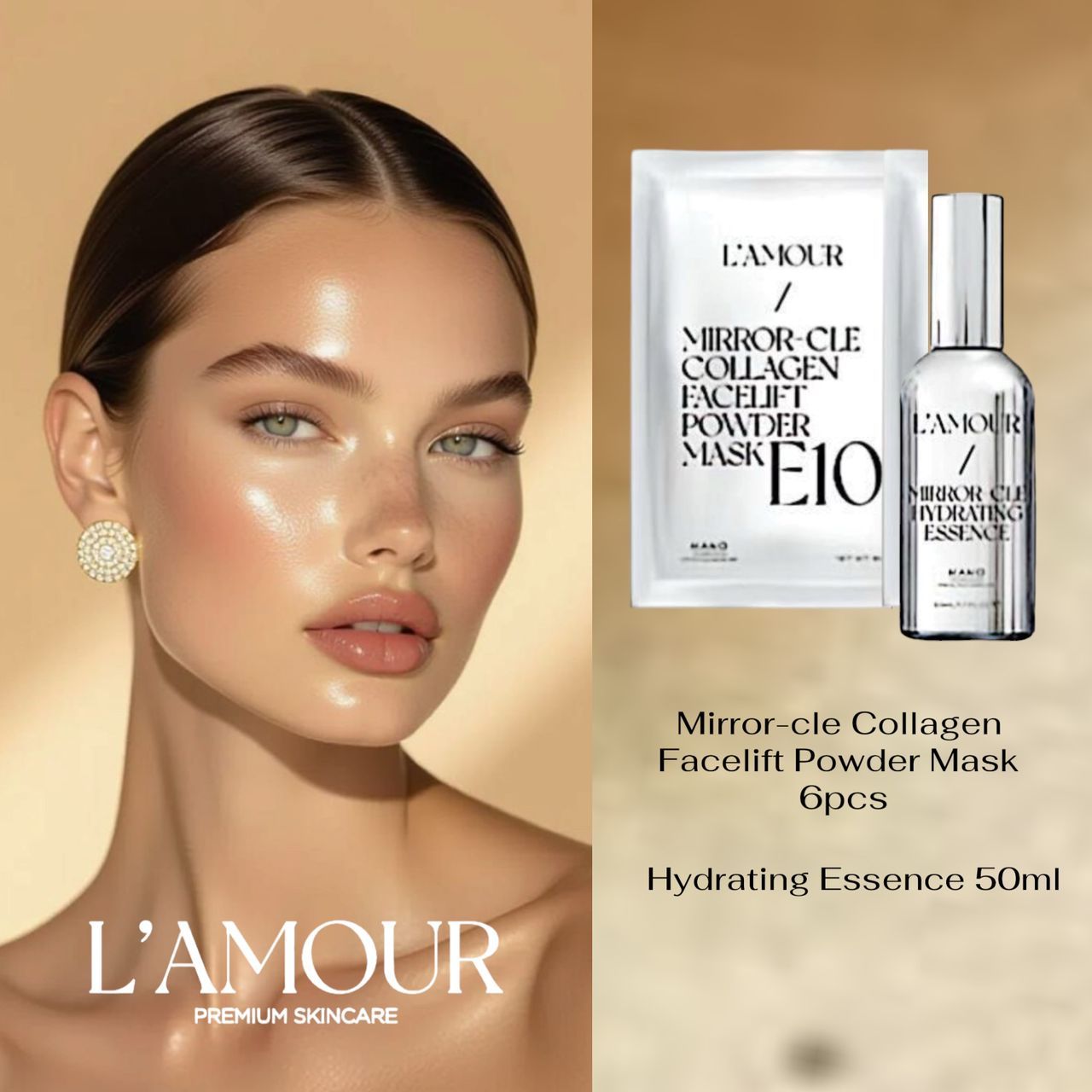 L'amour Mirror-Cle Collegen Facelift Powder Mask E10 (6PCS) & Hydrating Esence (50ml_0