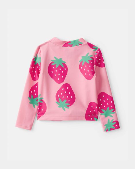 Toddler Girl 3-Piece Strawberry Rashguard Swimsuit Set - Pink_1