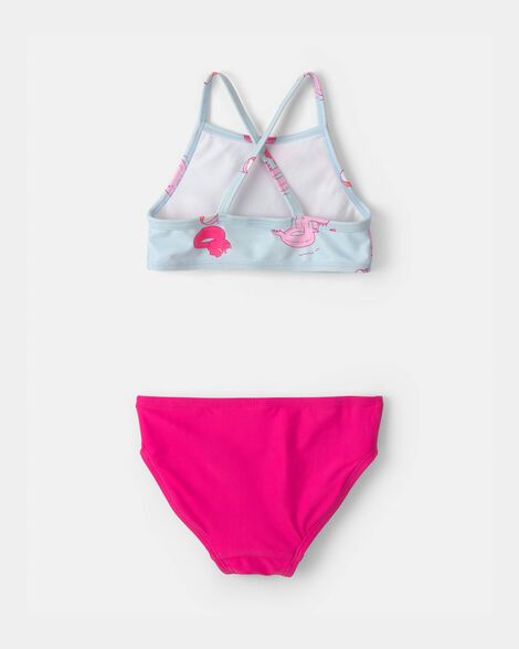 Toddler Girl Pool Float 3-Piece Rashguard Swimsuit Set - Blue/Pink_1