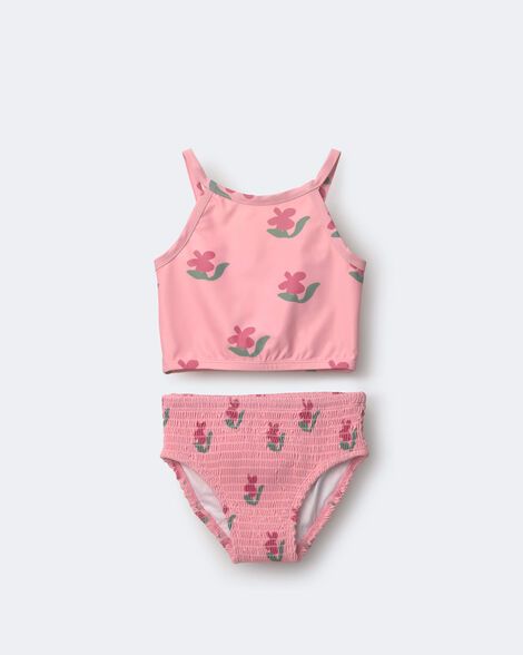 Toddler Girl Smocked Tankini in Floral Print - Pink_1