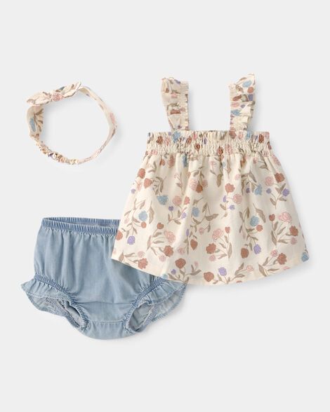 Baby Girl 2-Piece Floral Top & Short Set - Ivory/Blue_0