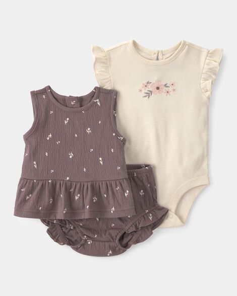 Baby Girl 3-Piece Floral Brown Set_0
