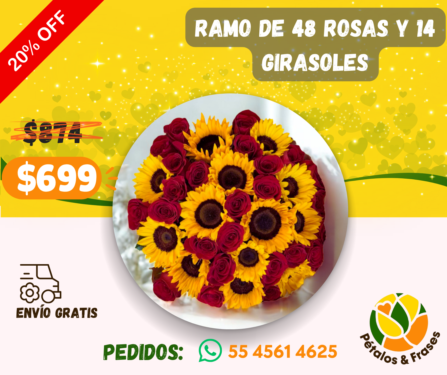 Ramo de 48 rosas y 14 girasoles_0
