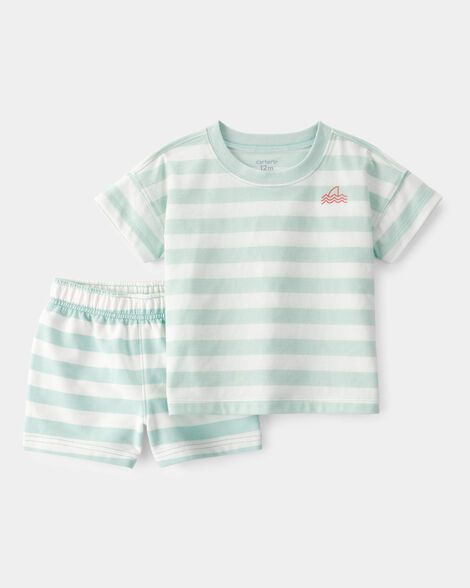 Baby Boy 2-Piece Shark Striped Top & Short Set - Blue/Ivory_0