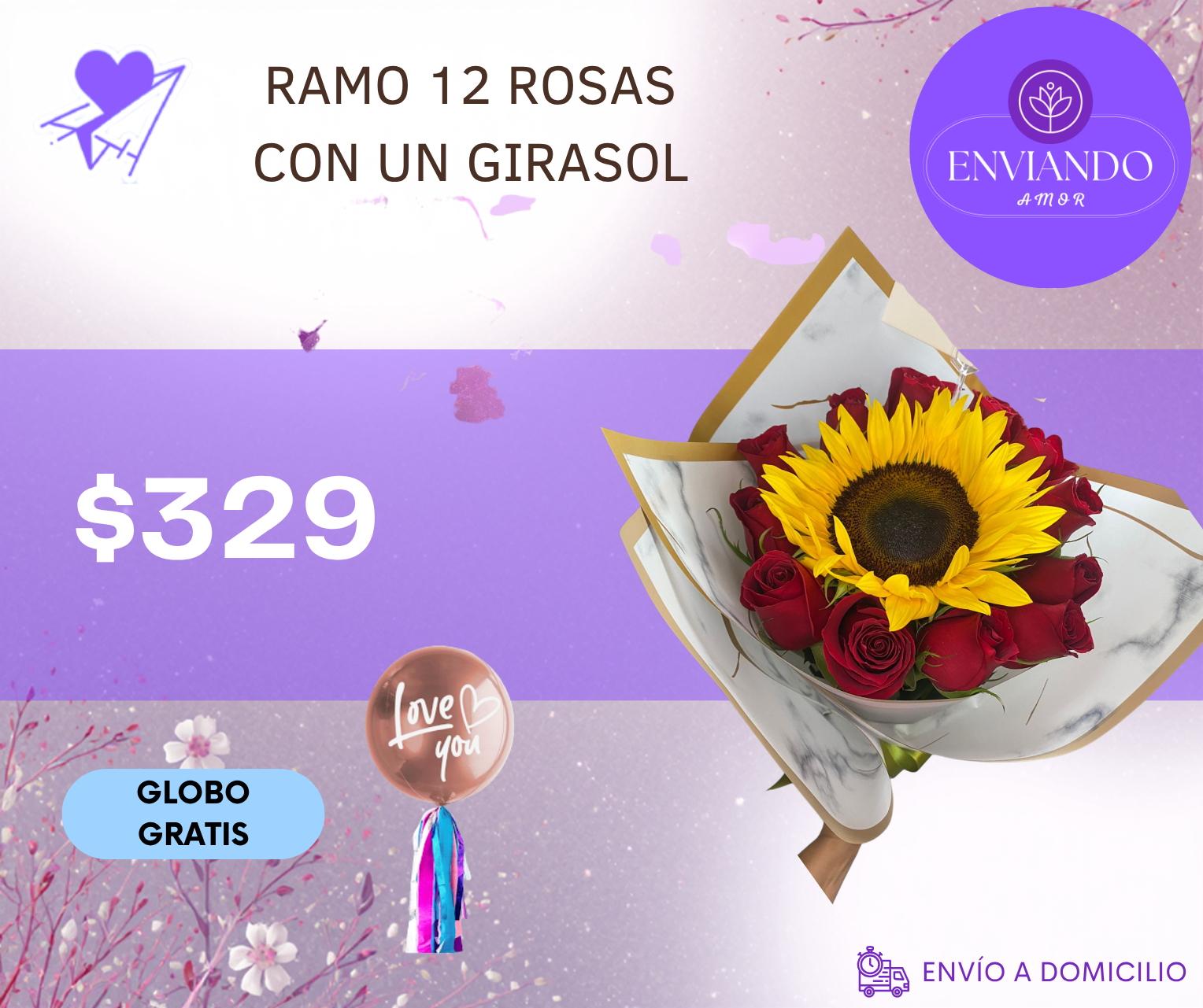 RAMO 12 ROSAS CON UN GIRASOL_0
