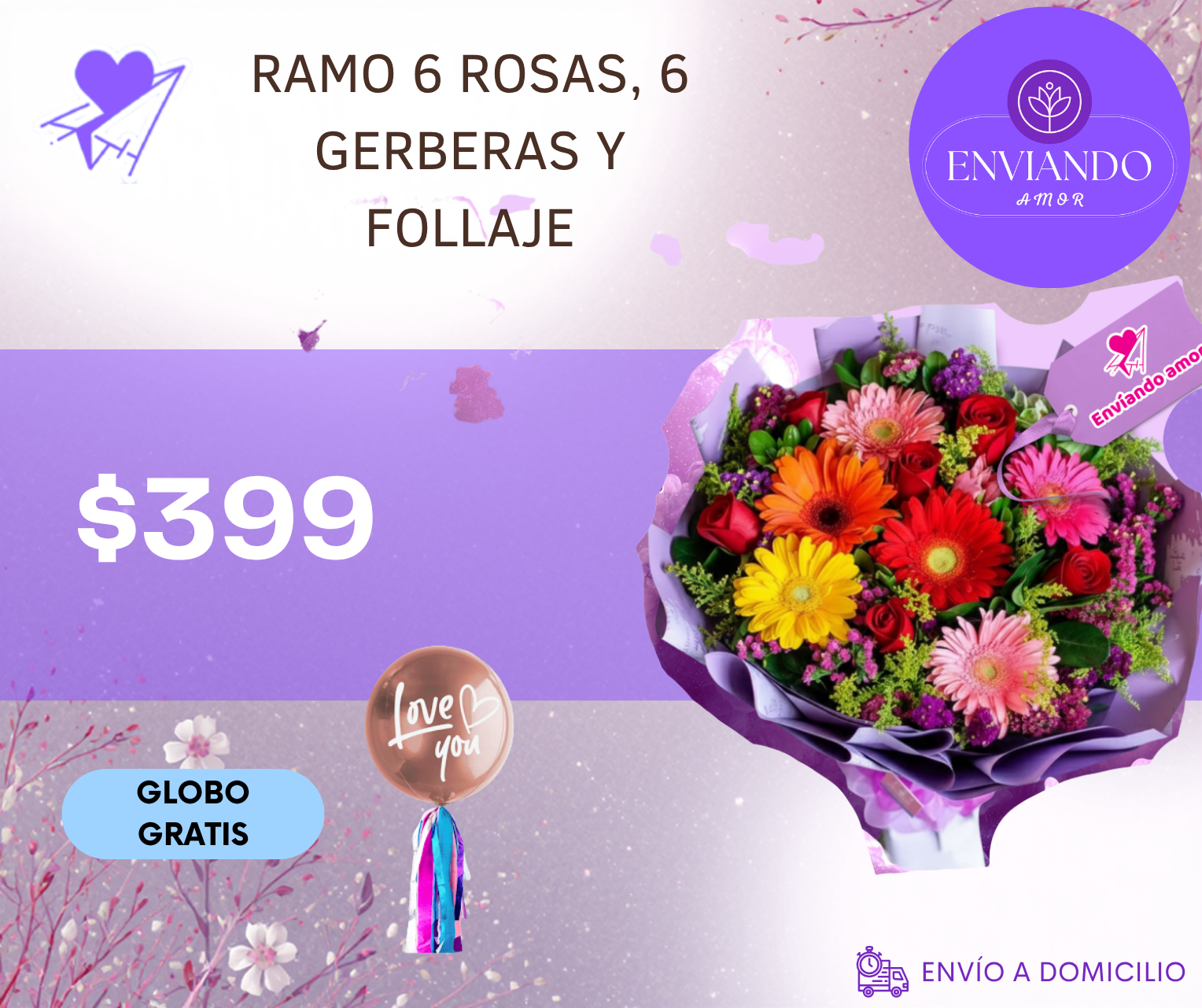 RAMO 6 ROSAS, 6 GERBERAS Y FOLLAJE_0
