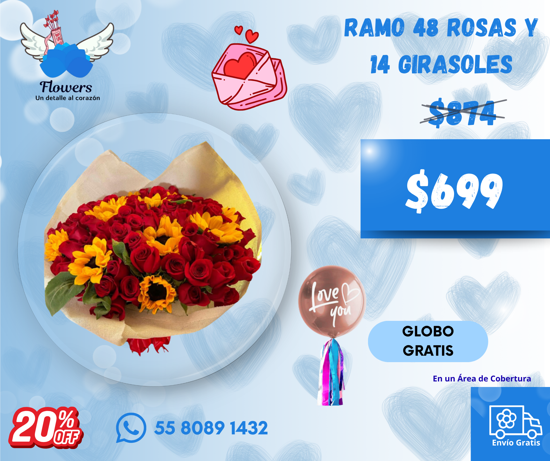 Ramo 48 rosas y 14 girasoles_0