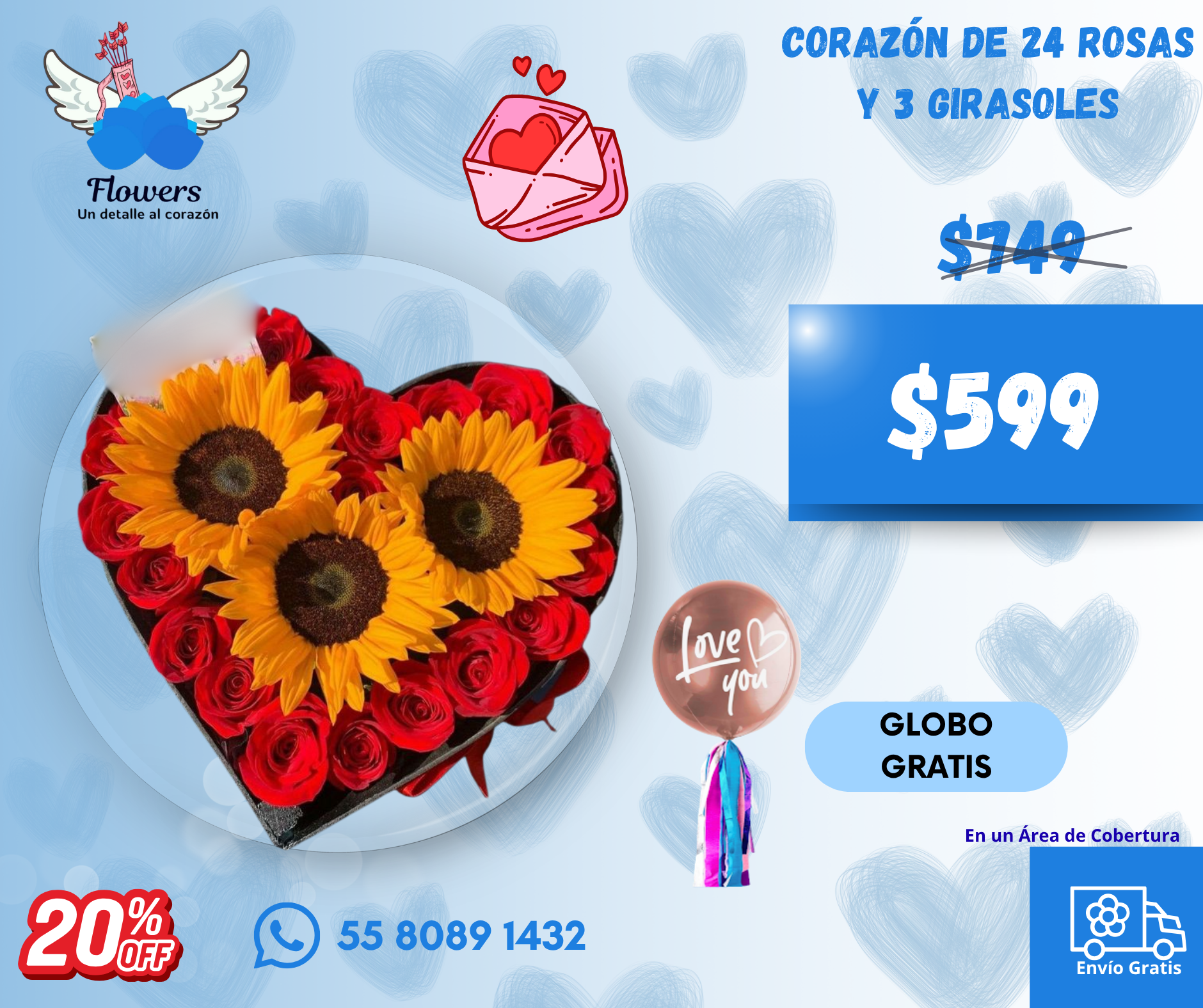CORAZÓN DE 24 rosas Y 3 girasoles_0
