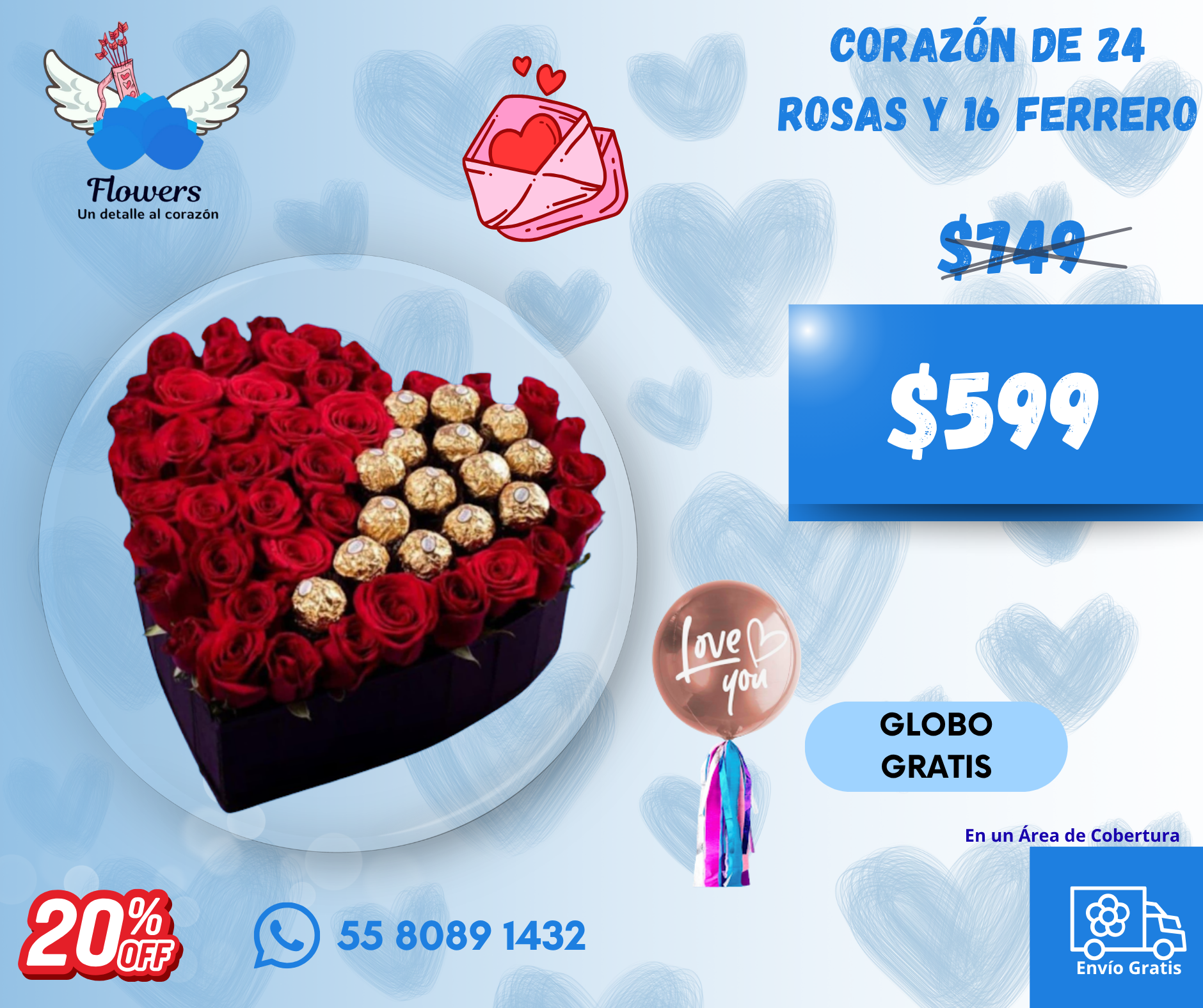 Corazón de 24 rosas Y 16 ferrero_0