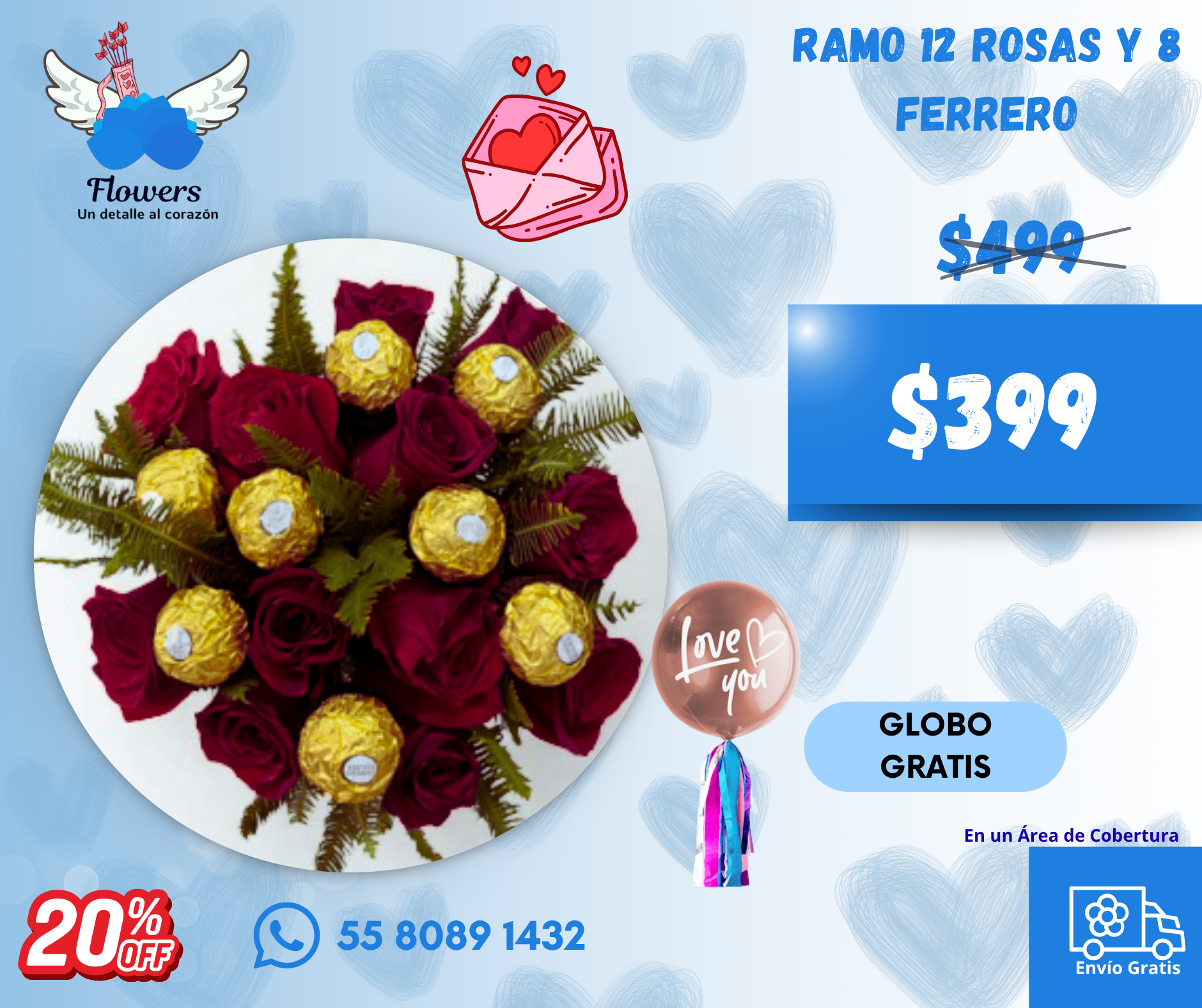 Ramo 12 rosas y 8 ferrero_0