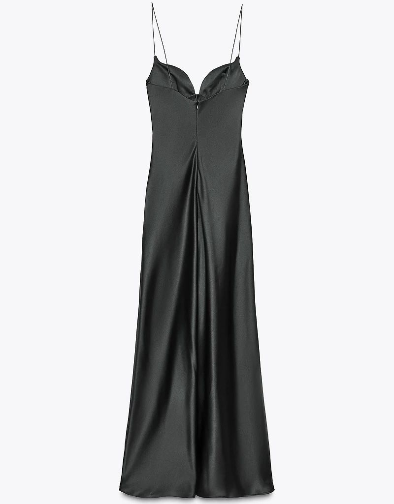 Robe Longue en Satin Noir - Coupe Sirène Élégante_1