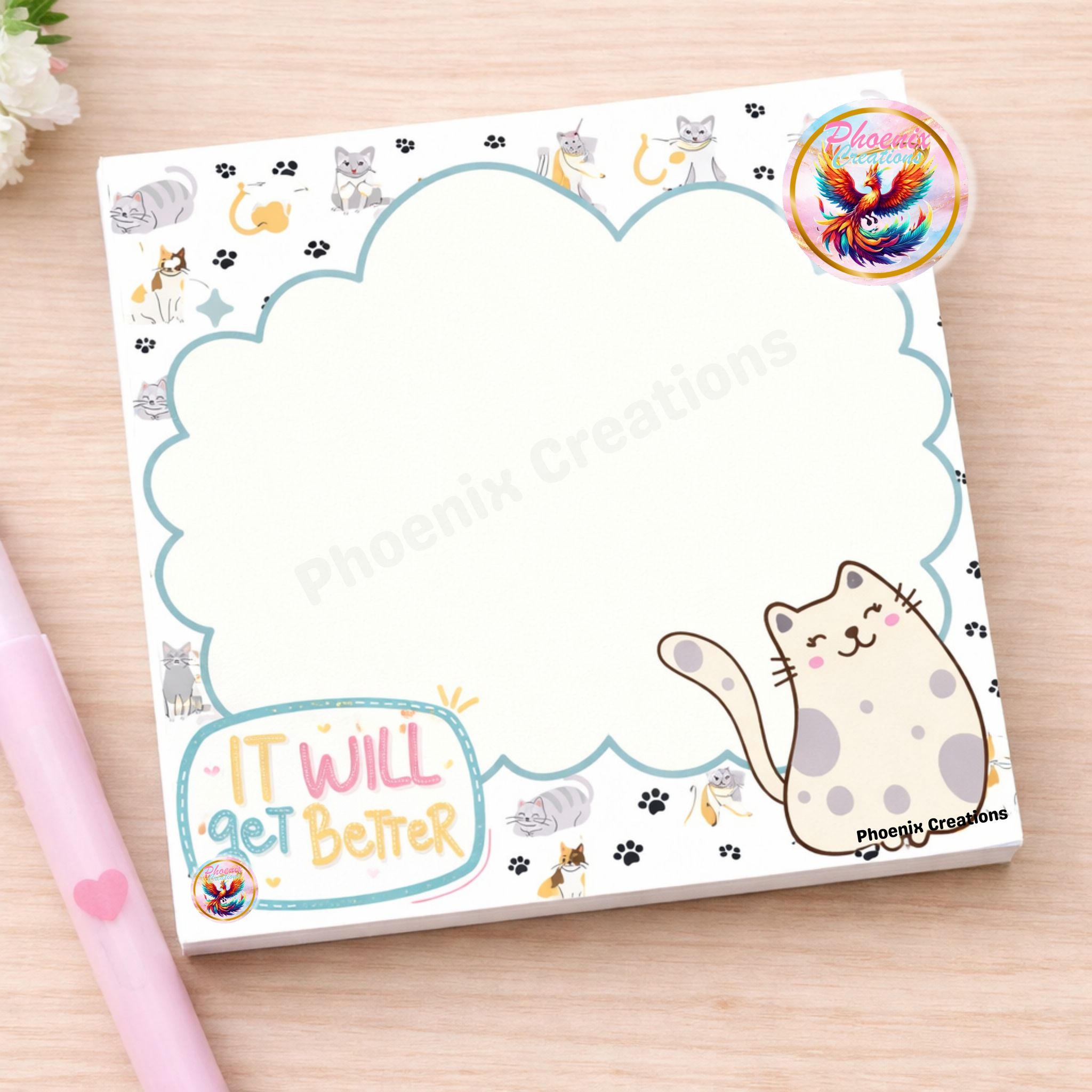 Mini Cat Memo Pad – “It Will Get Better” | Cute Aesthetic Notepad_0