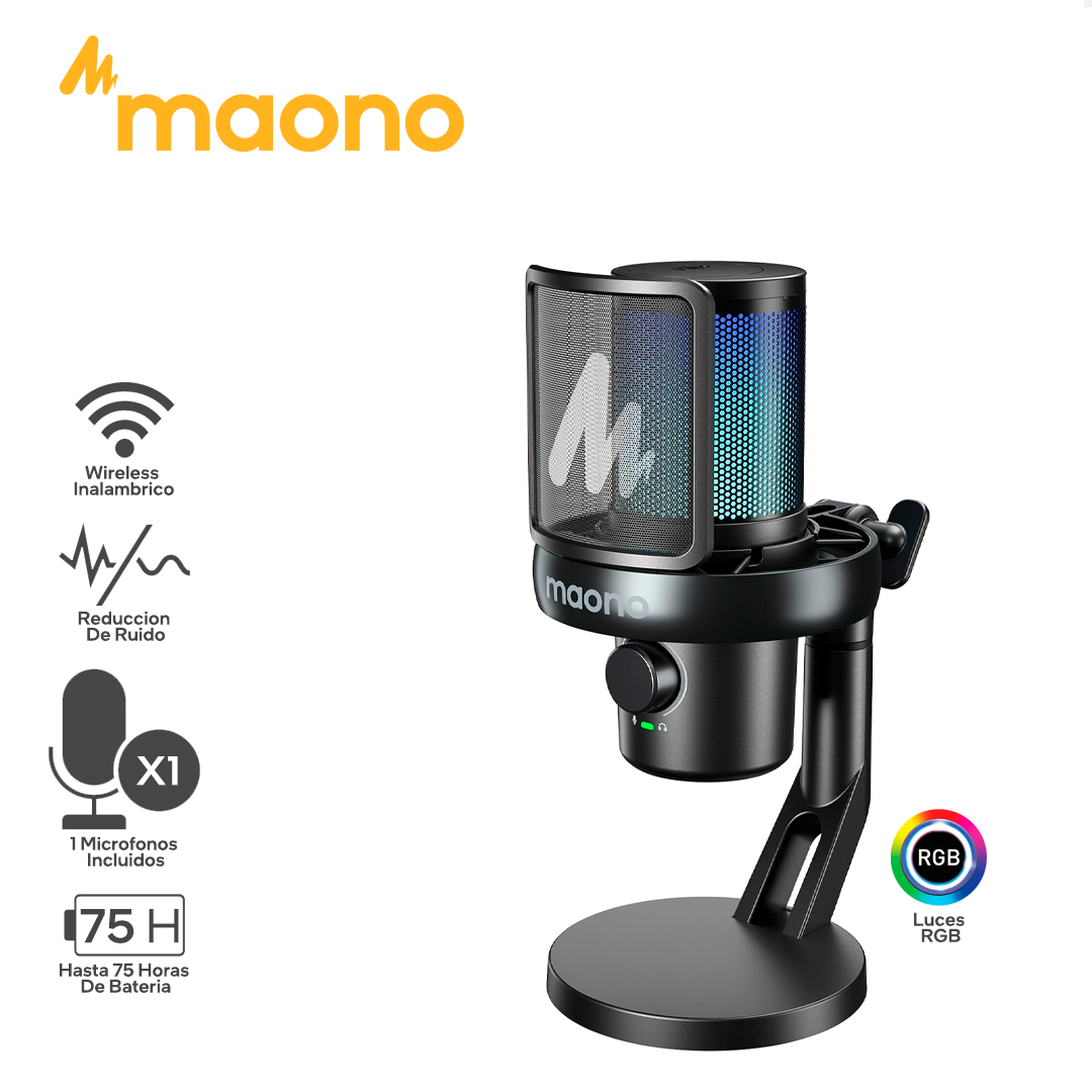 MAONO DM40 PRO / MICROFONO STREAMING PODCAST INALAMBRICO / 1 MICROFONO / REDUCCION DE RUIDO / USB C / RGB / CONDENSADOR_0