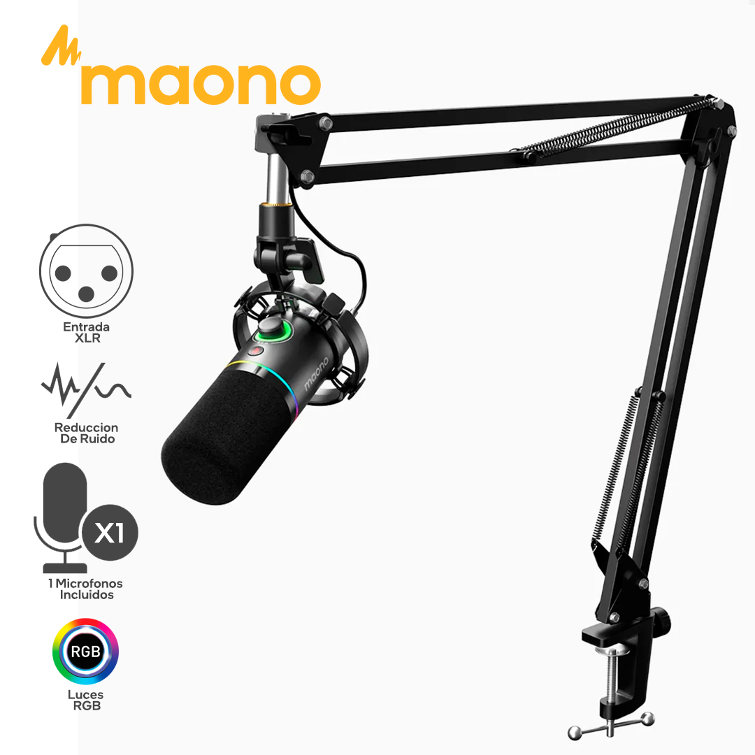 MAONO PD200X / MICROFONO STREAMING PODCAST CON BRAZO ARTICULADO / 1 MICROFONO / REDUCCION DE RUIDO / USB C / XLR / RGB_0