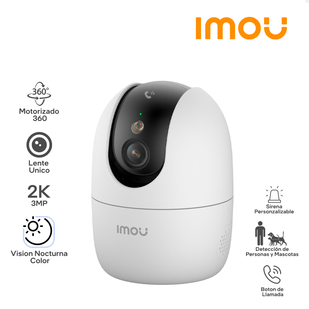 IMOU RANGER 2 PRO / RESOLUCION 2K 3MP / MOTORIZADA 360 / WIFI / INTERIOR / TECNOLOGIA AI / DETECCION DE PERSONAS Y MASOTAS / BOTON DE LLAMADA_0