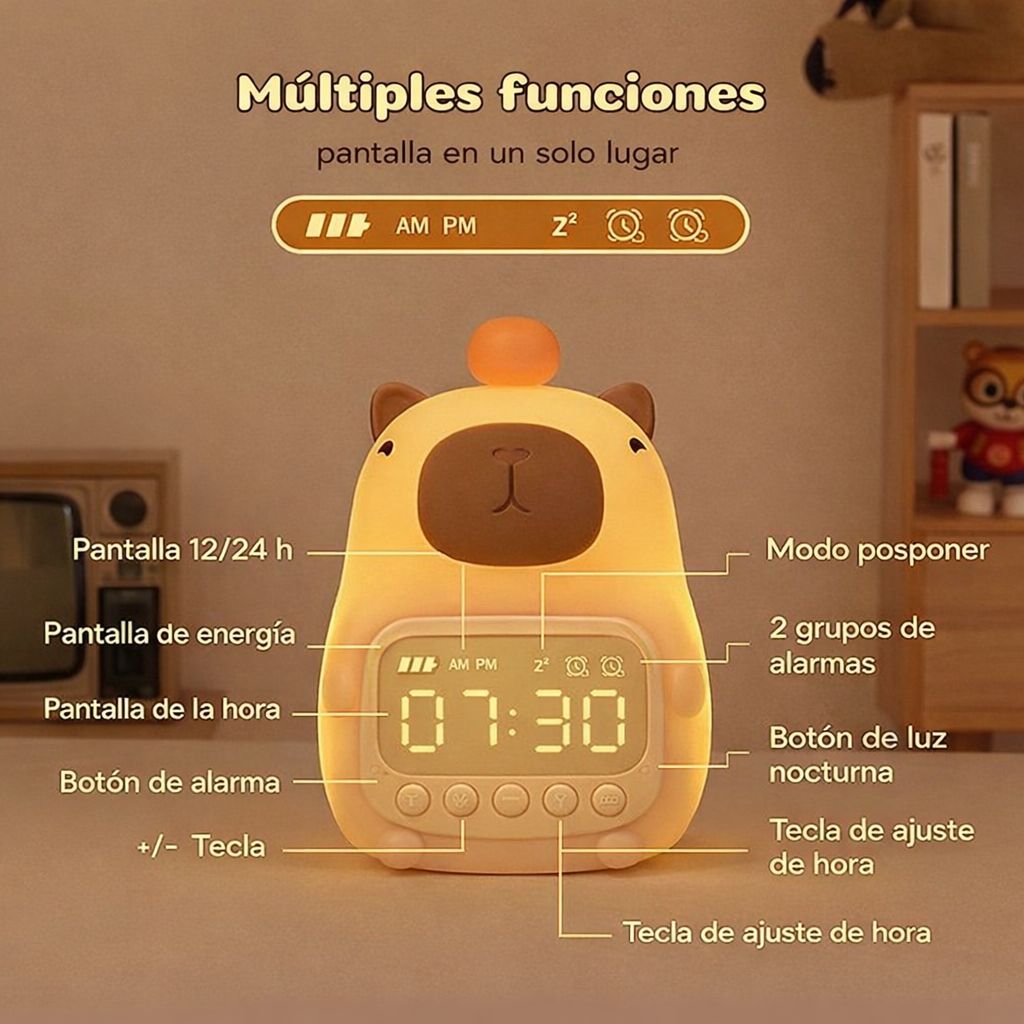 Reloj despertador multifuncional  de capibara _2