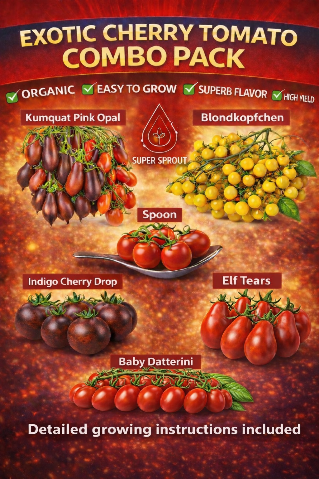 Exotic cherry tomato combo x 6 packs 10 seeds per pack_0