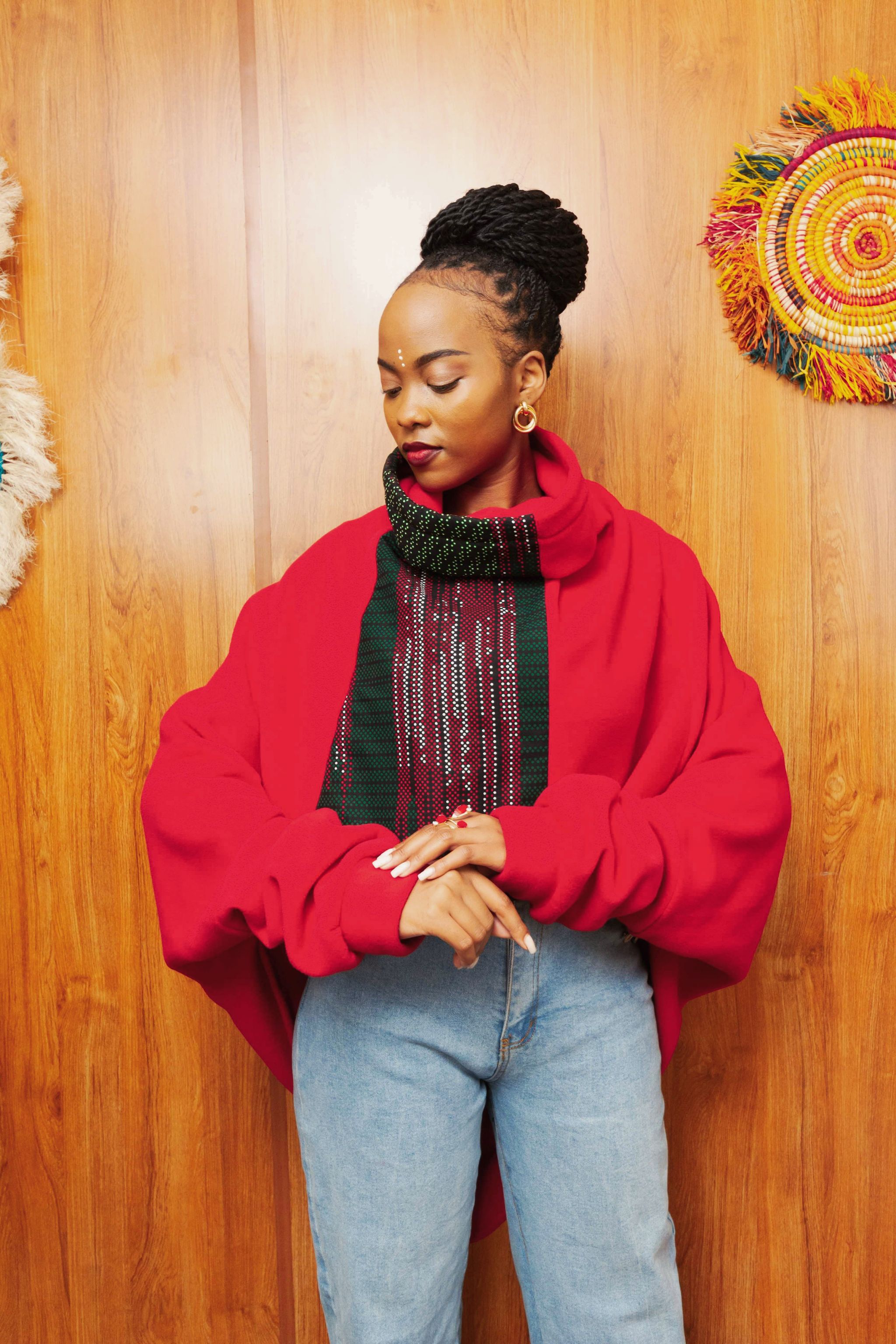 Ascili Cropped snuggy - Red / Kenyan Print_0