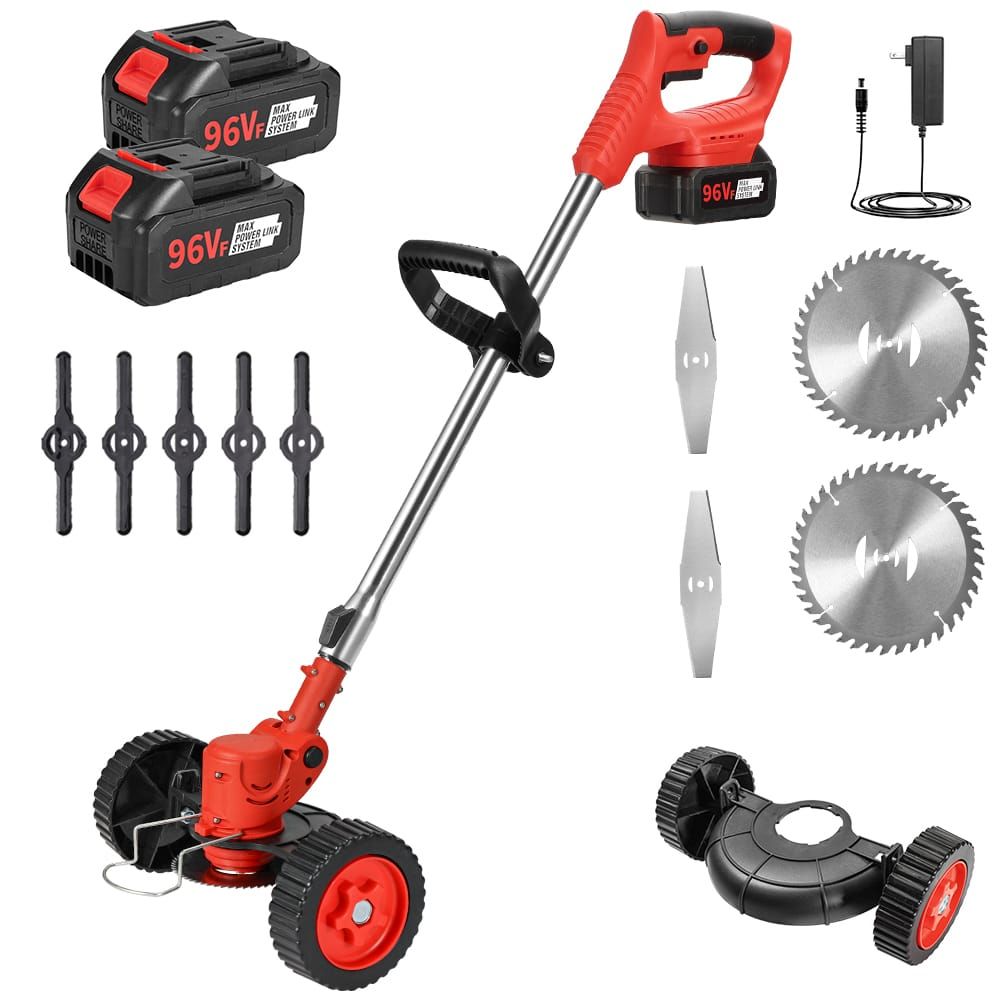 Débroussailleuse avec batterie de 2000 mAh, 650 W, débroussailleuse sans fil, coupe-bordure avec roue coulissante, coupe-bordure avec tête de tondeuse à gazon, spécialement conçue pour les surfaces._0