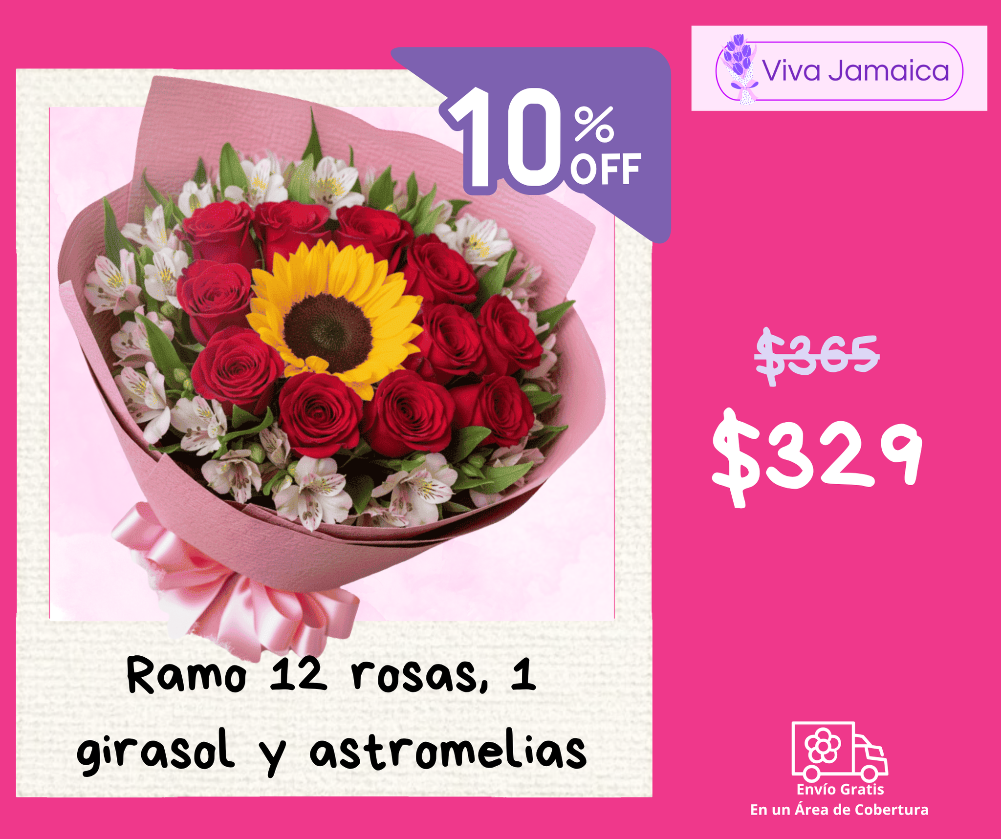 12 Rosas, un Girasol y Astromelias_0