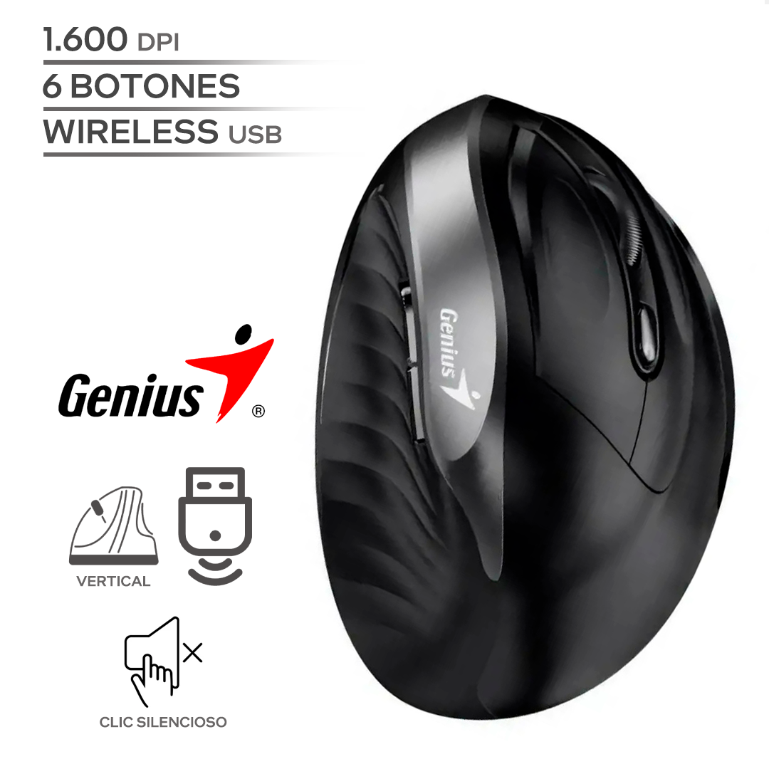 GENIUS ERGO 8250S / 1600 DPI / 6 BOTONES / WIRELESS USB / INALAMBRICO / VERTICAL / BLACK_0