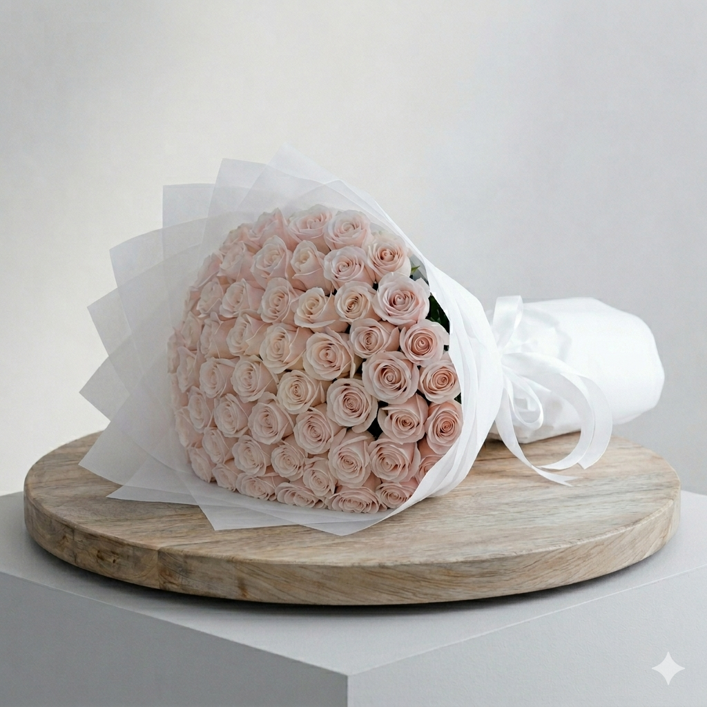 50pcs White Roses Bouquet With White Wrapping _0
