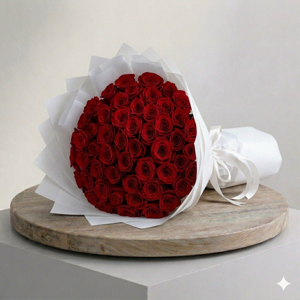 50pcs Red Rose Double White Wrapping _0