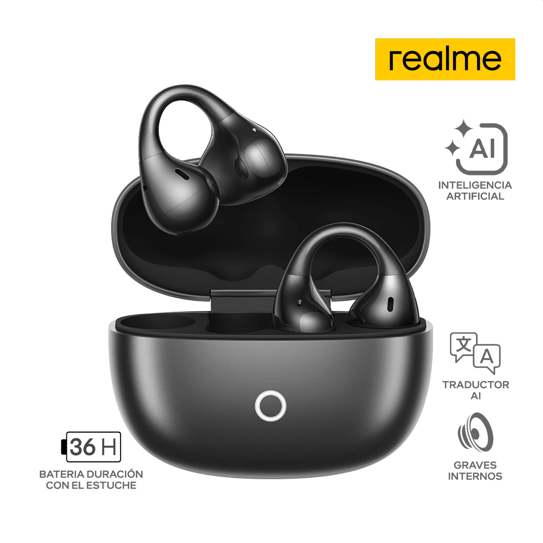 REALME BUDS CLIP AI / INALAMBRICO / BLUETOOTH / 36 HORAS BATERIA / TRADUCTO / TECNOLOGIA AI / NEGRO_0