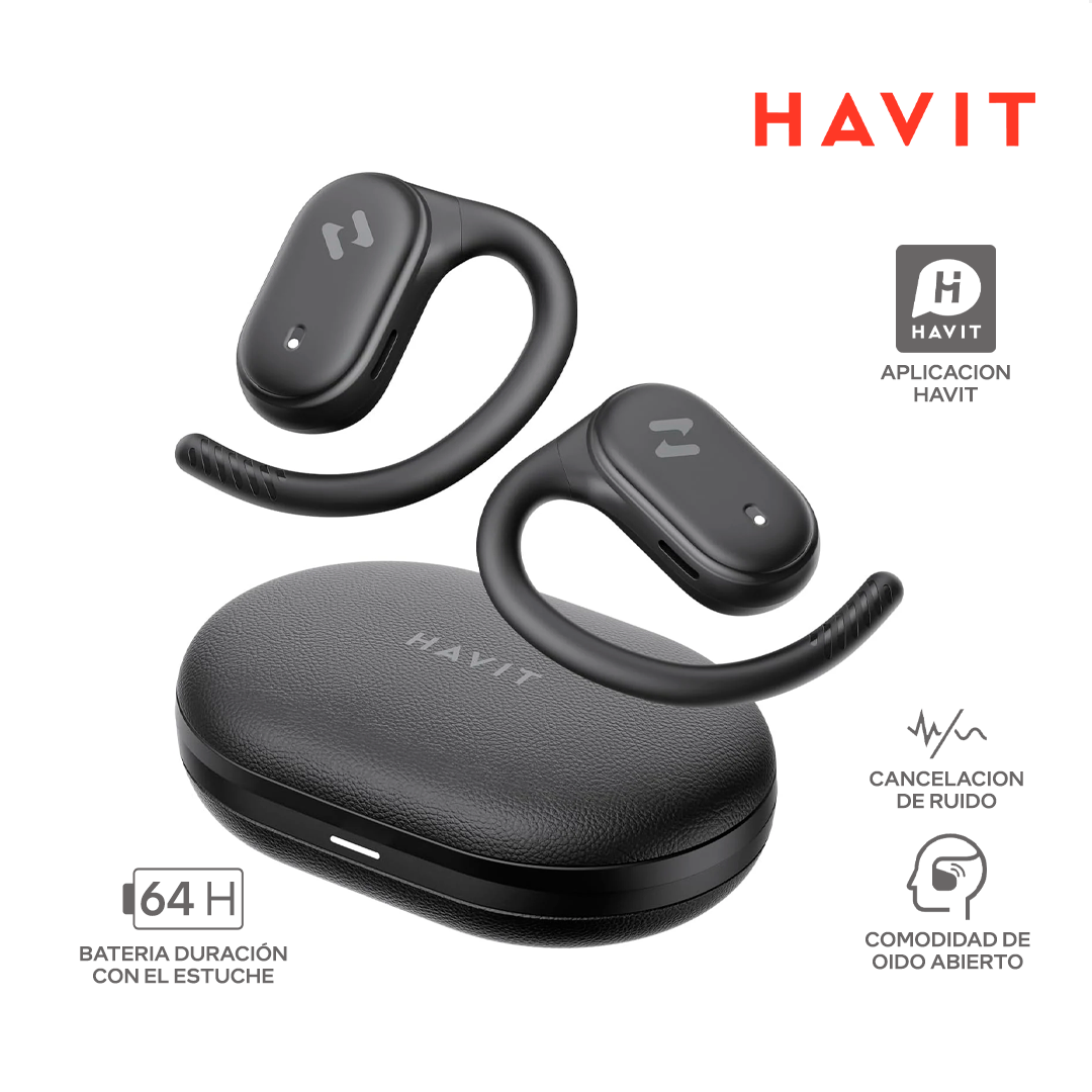 HAVIT OVISFIT 02A / INALAMBRICO / BLUETOOTH / 64 HORAS BATERIA / OPEN EAR DESING / BLACK_0