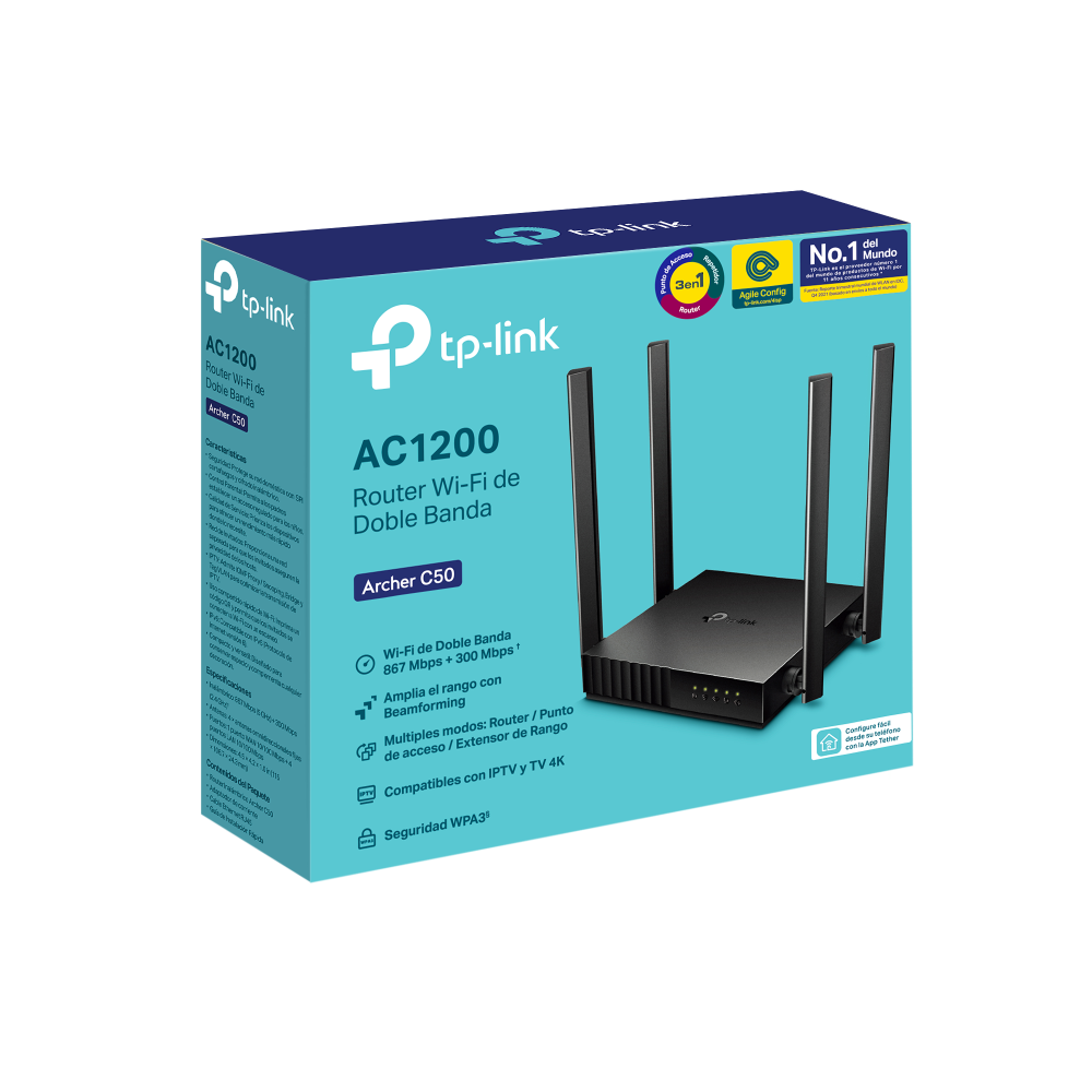 TP LINK WIFI ARCHER C50 / ROUTER 1200 MBPS DUAL BAND / WIFI ZONE KILLER / SEGURIDAD WPA3 / 4 ANTENAS / REPETIDOR_1