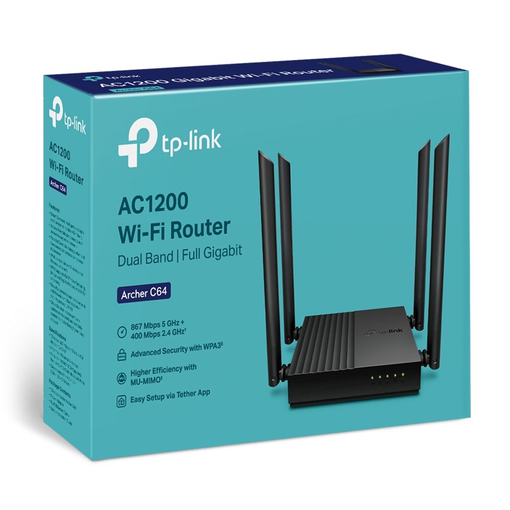 TP LINK WIFI ARCHER C64 / ROUTER 1200 MBPS DUAL BAND / WIFI ZONE KILLER / SEGURIDAD WPA3 / 4 ANTENAS / PUERTO GIGABIT_7