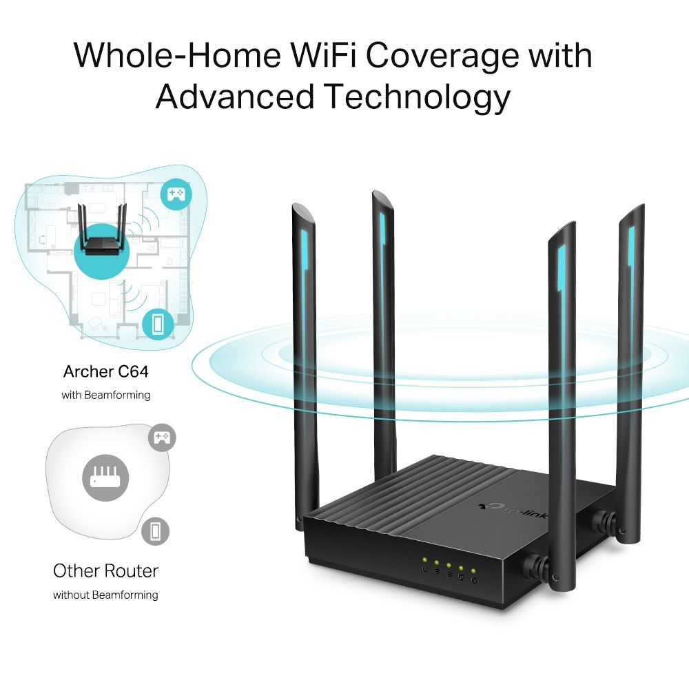 TP LINK WIFI ARCHER C64 / ROUTER 1200 MBPS DUAL BAND / WIFI ZONE KILLER / SEGURIDAD WPA3 / 4 ANTENAS / PUERTO GIGABIT_6
