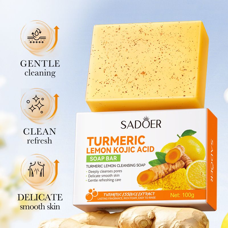 SADOER Turmeric Kojic Acid Lemon Skin Bar Soap 100g_0