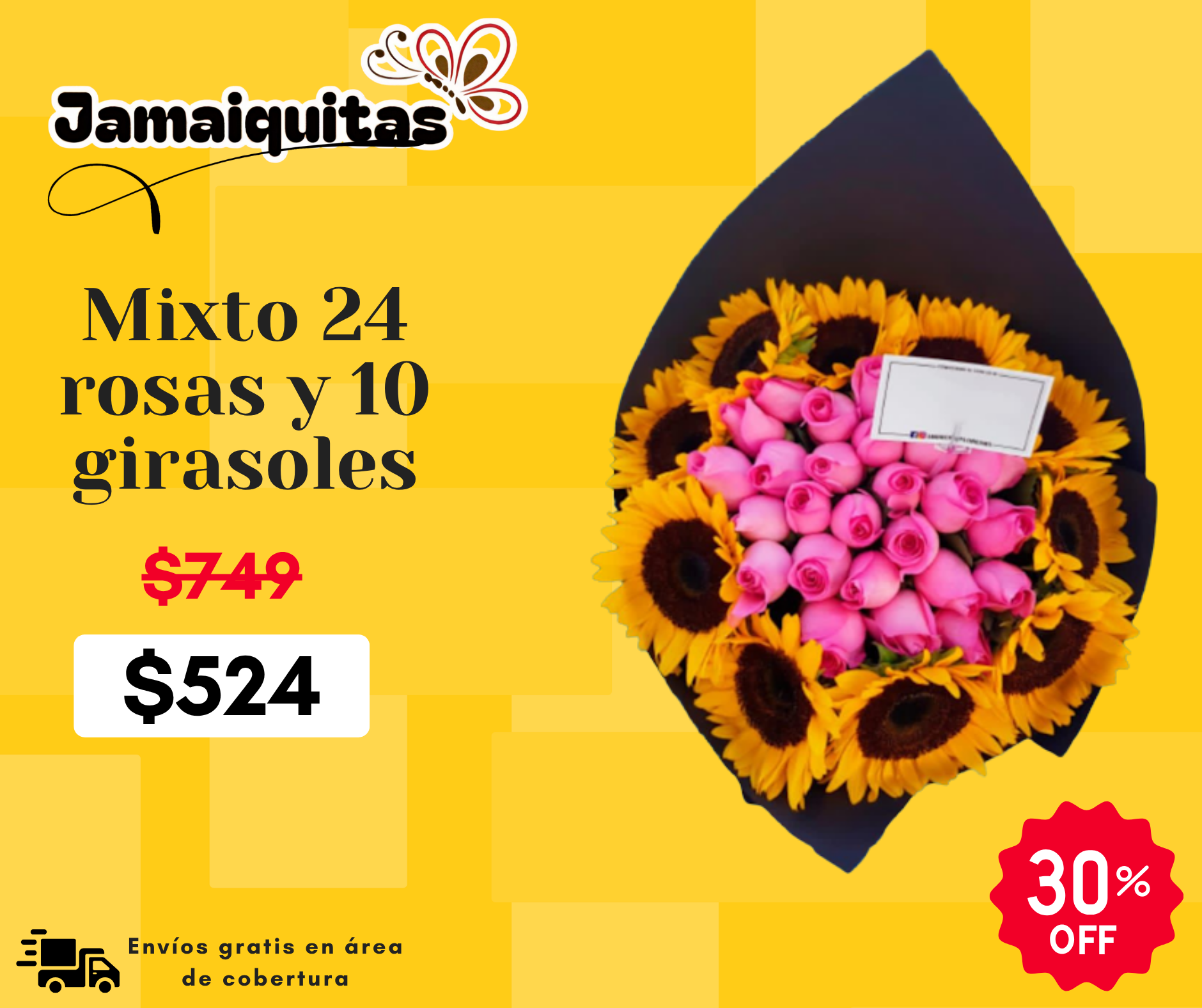 Mixto 24 rosas y 10 girasoles_0