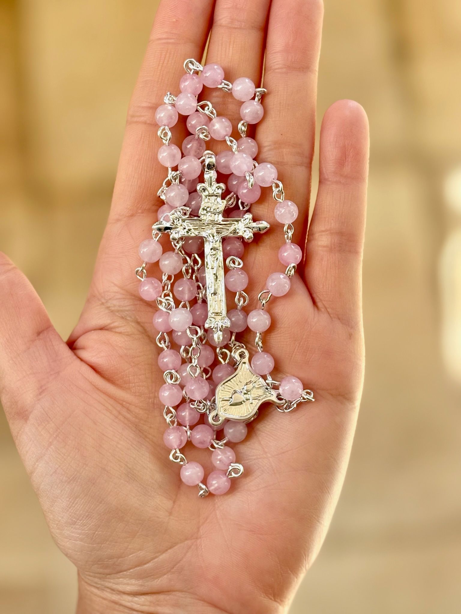 Rosario de Cuarzo Rosa 6mm Laminado en Plata_0