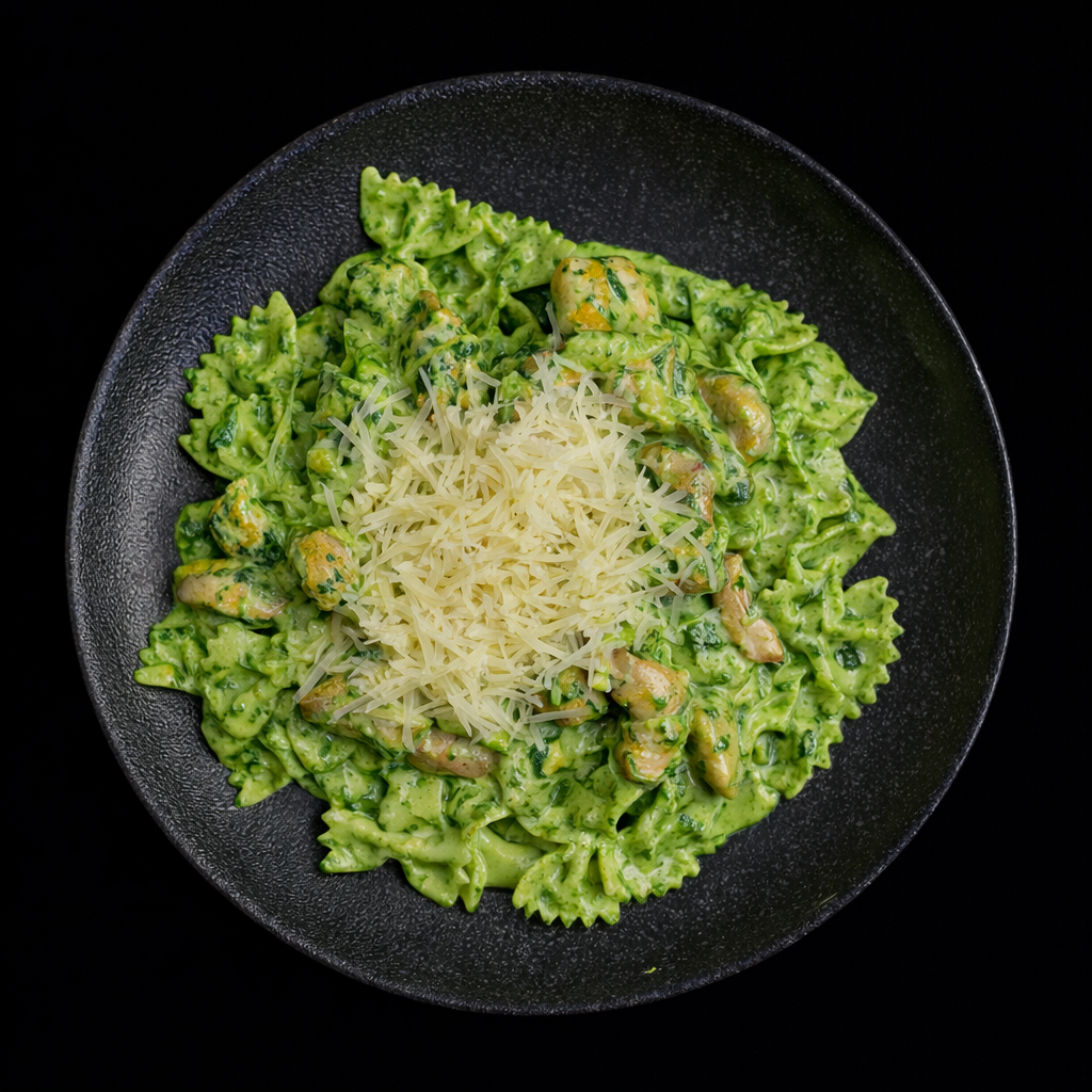 Фарфалле с лососем в соусе сливочный песто со шпинатом_0