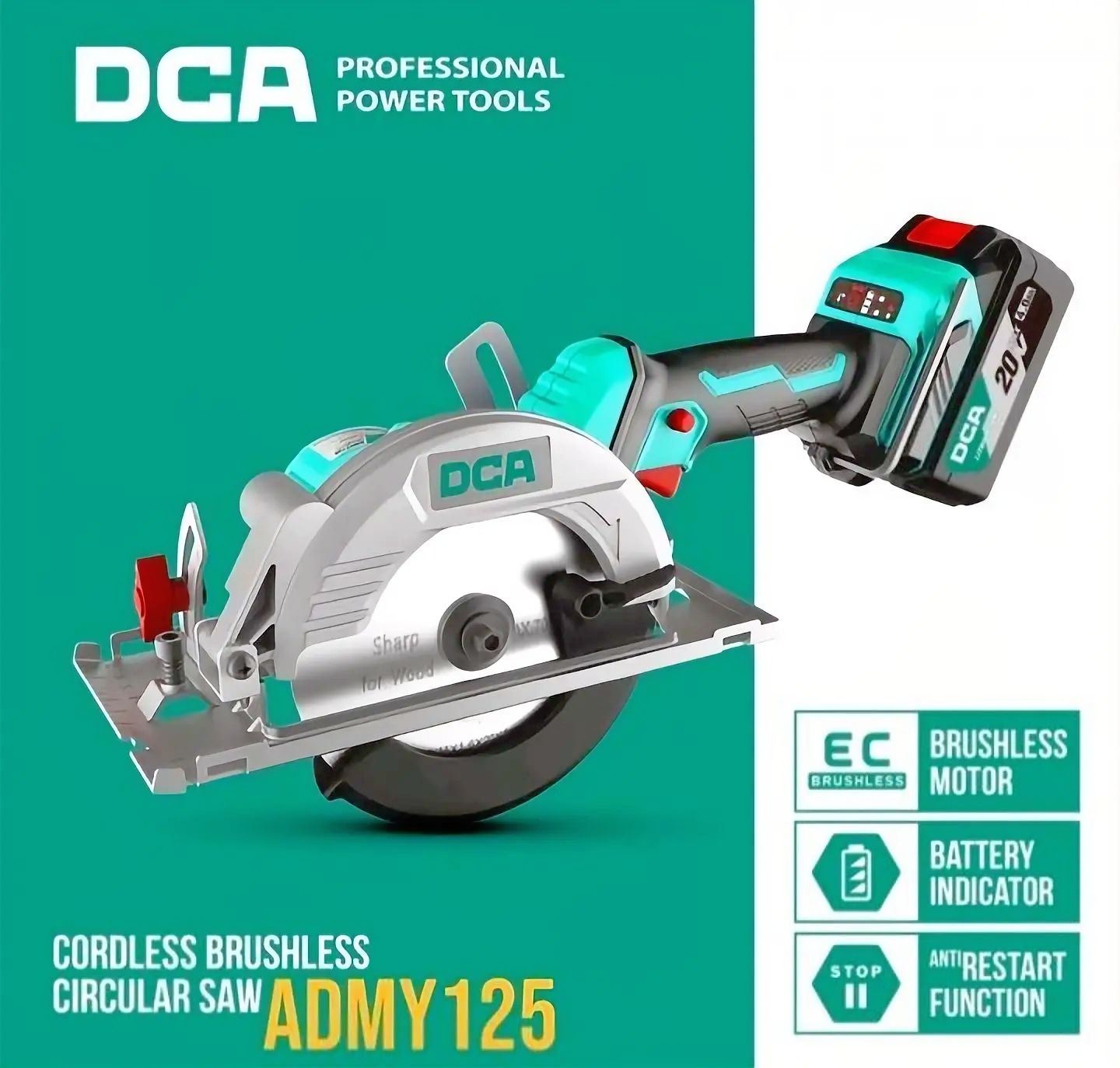 DCA CIRCULAR SAW CORDLESS BRUSHLESS ADMY125BM 2 Baterai 4Ah_0