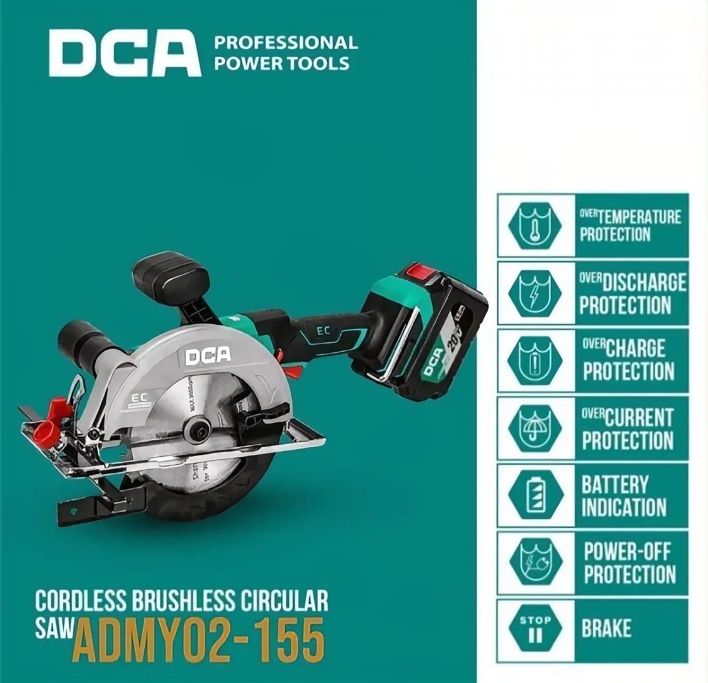 DCA CIRCULAR SAW CORDLESS BRUSHLESS ADMY02-155BM 2 Baterai 4Ah_1