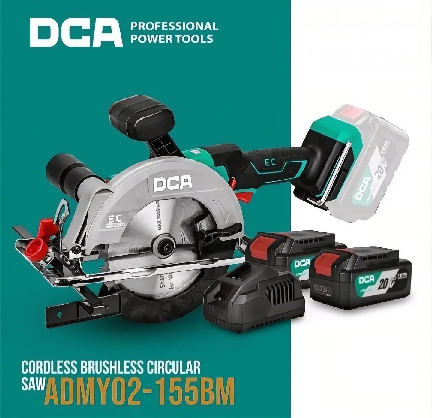 DCA CIRCULAR SAW CORDLESS BRUSHLESS ADMY02-155BM 2 Baterai 4Ah_0