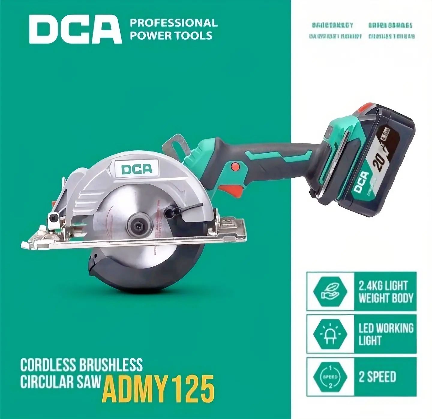 DCA CIRCULAR SAW CORDLESS BRUSHLESS ADMY125BM 2 Baterai 4Ah_2