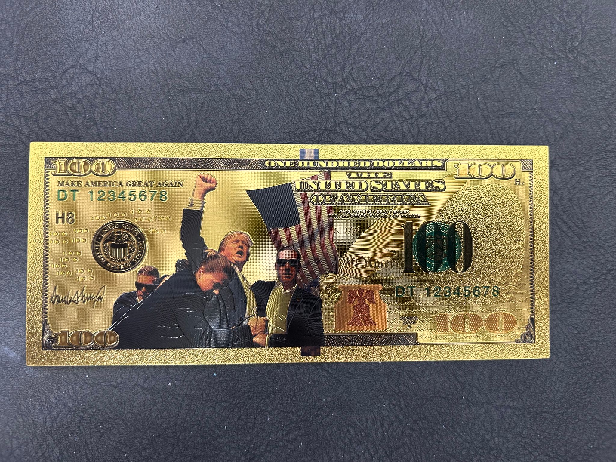 President Donald Trump Assassination Attempt 100 Dollars – 24K Gold Plated Collectible Note_0