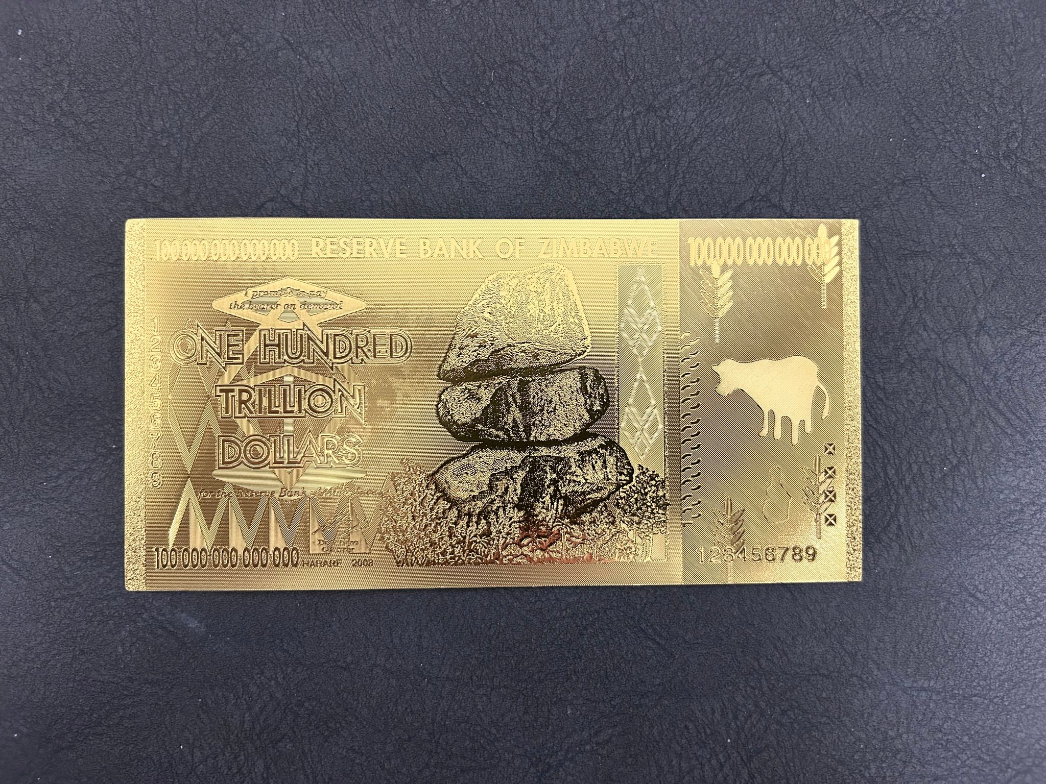 Zimbabwe 100 Trillion Dollars Note – 24K Gold Plated Hyperinflation Collectible_0