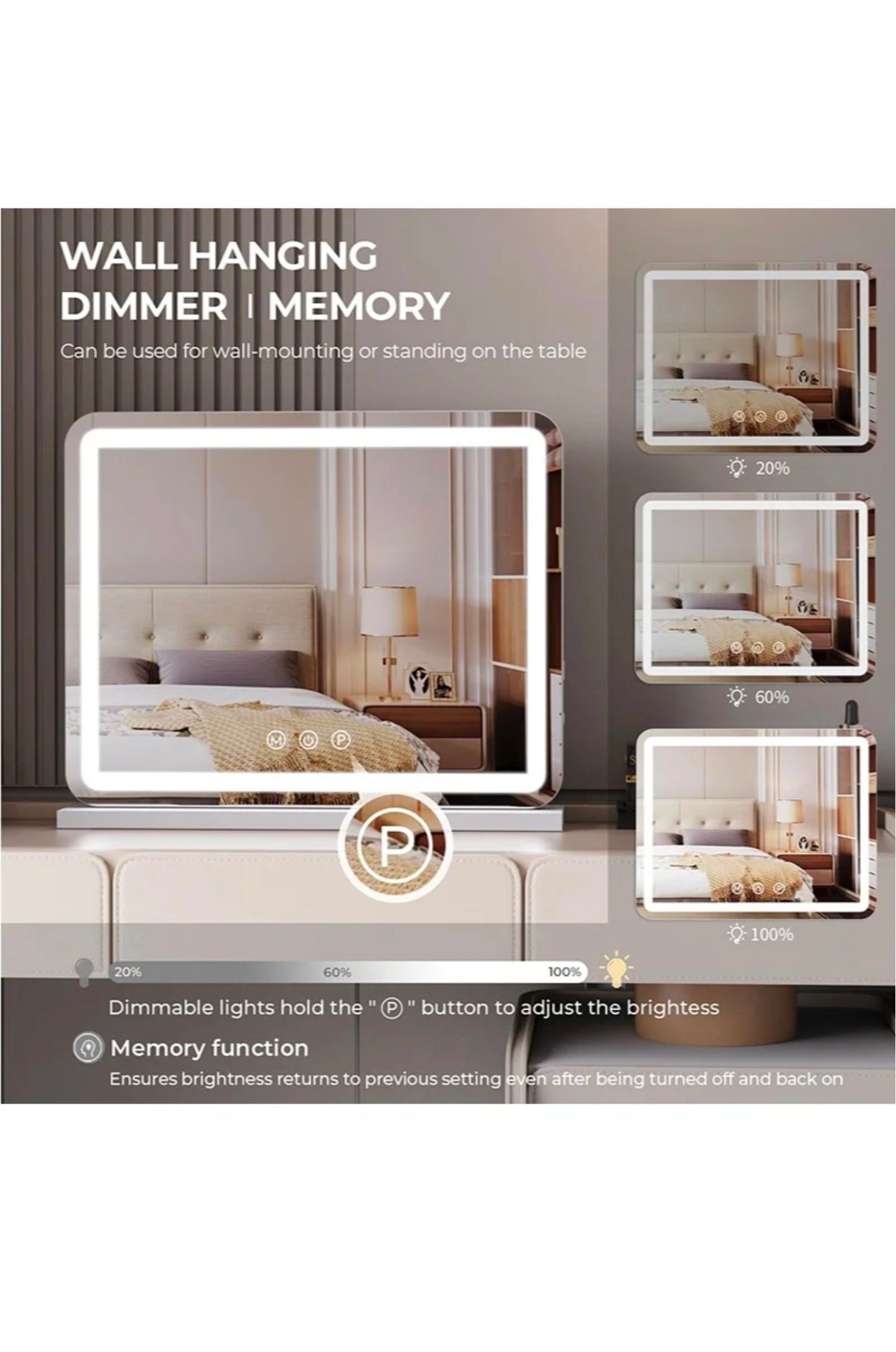 Large Makeup Mirror with LED Lights, Smart Touch Dimmable 3-Color Light, Memory Function_1