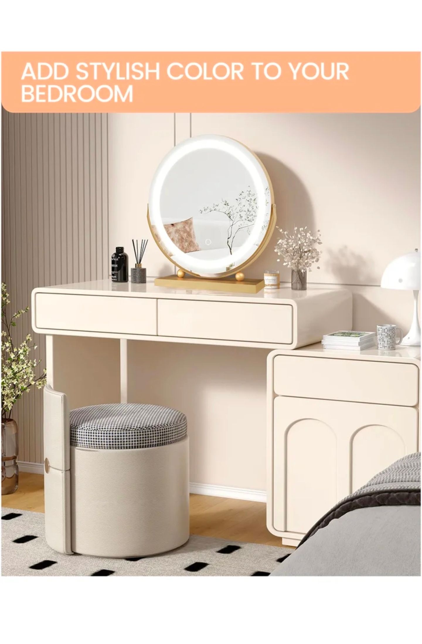 Round LED Lighted Up Makeup Mirror, Touch Sensor with 3-Color Lighting Dimmable _7