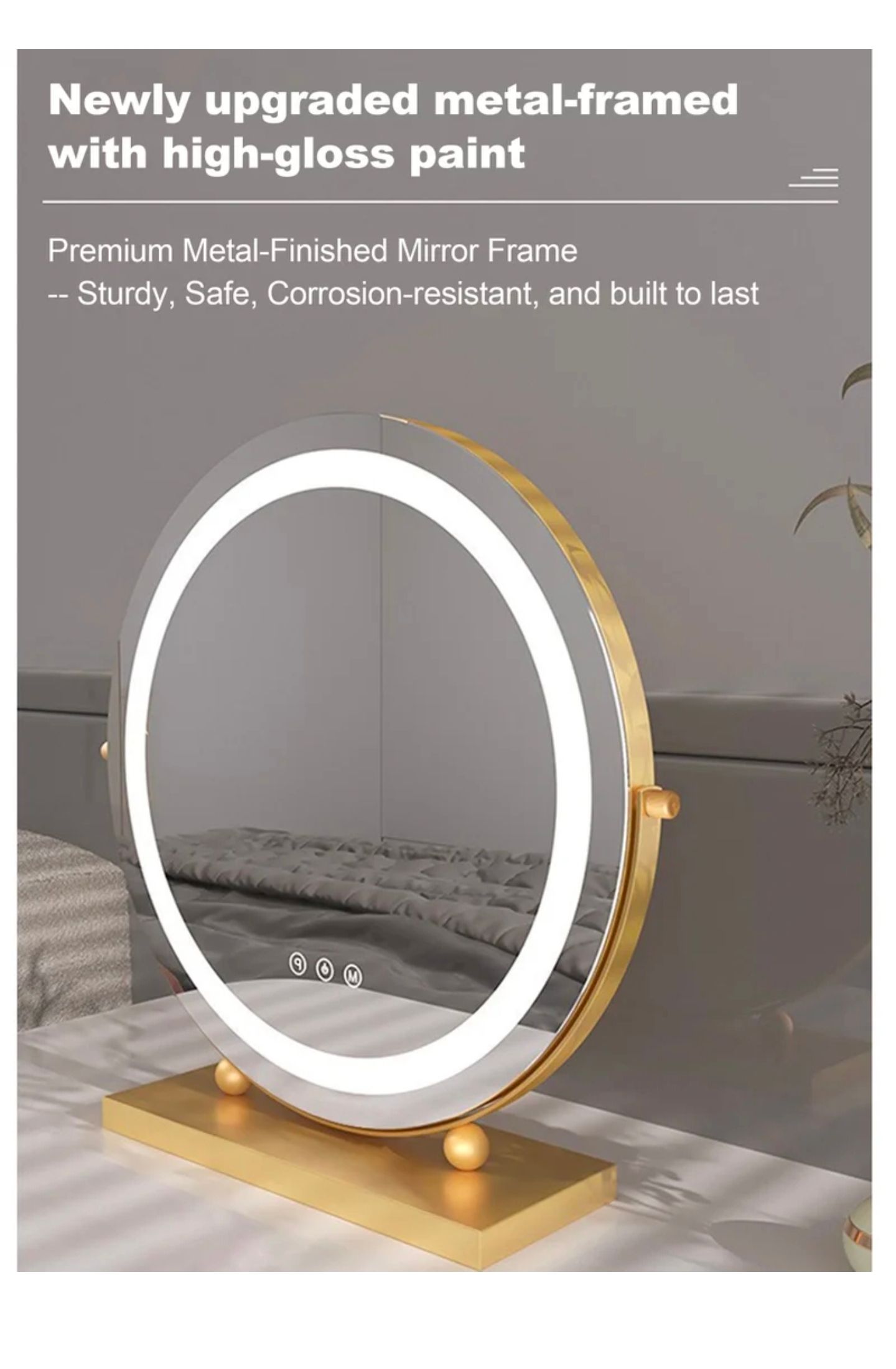 Round LED Lighted Up Makeup Mirror, Touch Sensor with 3-Color Lighting Dimmable _6