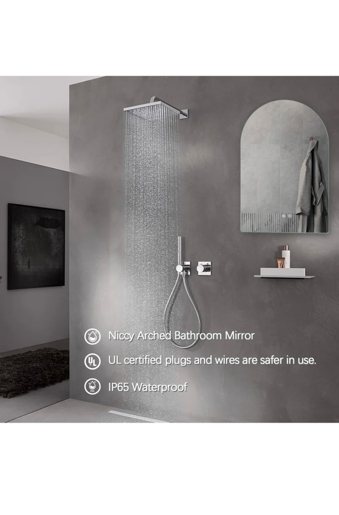 Arched LED Bathroom Mirror, Frameless Arch Backlit Wall Mirror, Lighted Vanity Mirror with 3 Color Temperature Adjustment, Anti-Fog_3